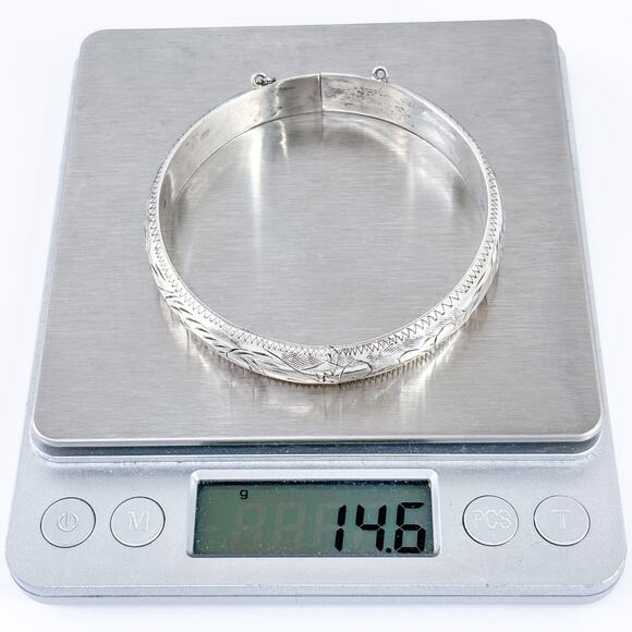 Vintage Sterling Silver 925 Hinged Bangle Bracelet – 7.25” Missing Safety Chain - Picture 10 of 11